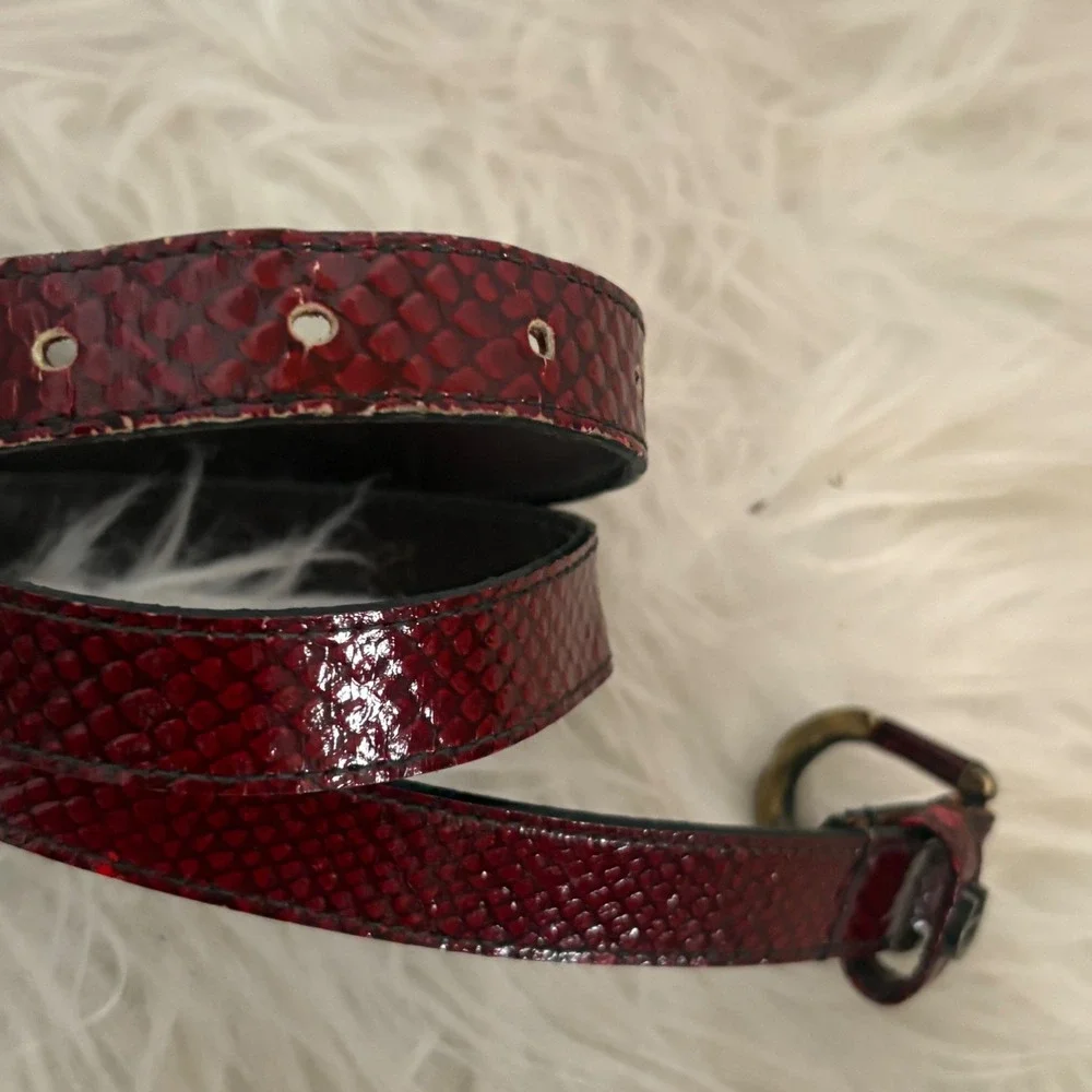 Etienne Aigner Vintage Womens Red Snakeskin Embossed Leather Skinny‎ Belt 26